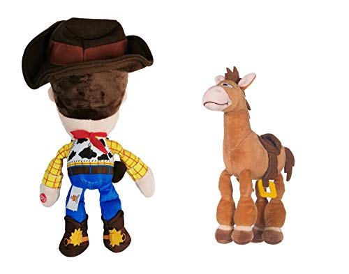 Dsney Toy Story - Pack 2 Peluches Sheriff Woody 13"/33cm + Caballo Perdigón 9'84"/25cm (Woody Voz en español al Pulsar Sus Manos) Calidad Super Soft