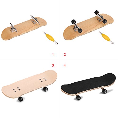 Duokon Mini Diapasón, Patineta de Dedos Profesional Maple Wood Monopatines de Juguete para Dedos DIY Assembly Skate Boarding Toy Juegos de Deportes Regalo para Niños