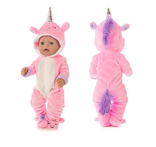 DUORUI Ropa de Muñeca Traje de Invierno Monos Pijamas para Muñeca New Born Baby Doll Patrón de Unicornio Lindo de 18 Pulgadas