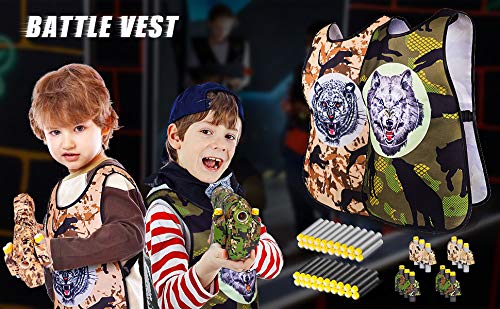 DX DA XIN Juego de chaleco táctico para niños,2 chalecos con dianas +2 pistola Blaster +40 dardos de espuma suave,chaleco de camuflaje para soldados, policía, cosplay, armas, juguetes interactivos