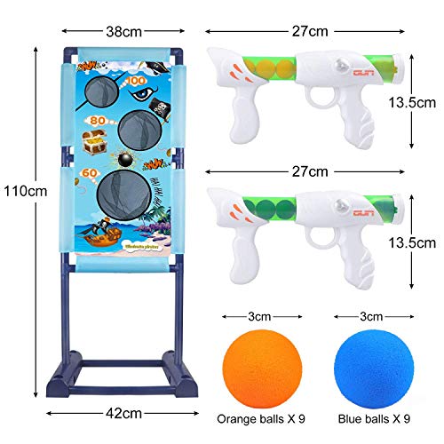 DX DA XIN Juegos de Disparos,Juguetes para niños con Diana Móvil, 2 Pistolas Popper y 18 Munición de Espuma,Juegos Jardin para niños Exterior Interior Regalo niños 3+ Años