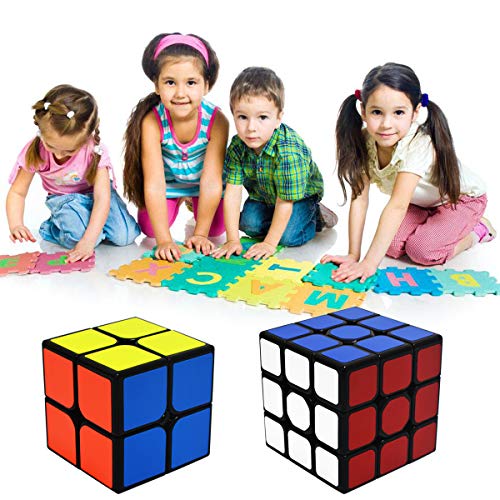 EASEHOME Speed Magic Cube Set 2x2x2 + 3x3x3, 2 Pack Puzzle Cubes Rompecabezas Cubo Mágico PVC Pegatina para Niños y Adultos