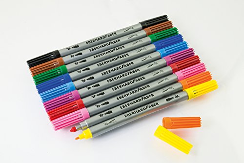 Eberhard Faber 550010 - Rotuladores Colori en 10 colores brillantes, rotuladores de doble punta con punta gruesa y fina, en estuche de cartón, para dibujo fino y pintura de superficie