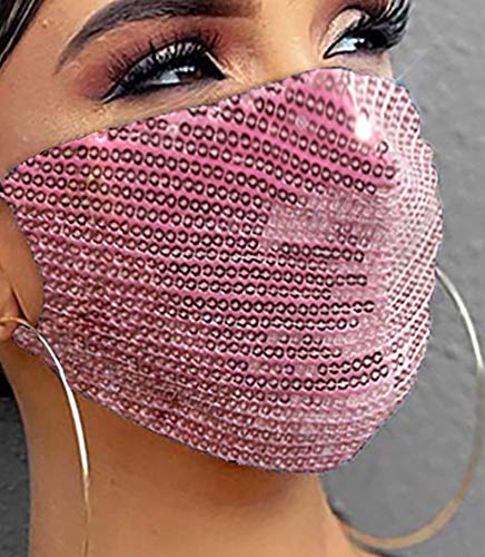 eBoutik - Máscara facial brillante con lentejuelas – Mascarillas faciales transpirables de moda – Ideal para pubs/clubs/fiestas (rosa)