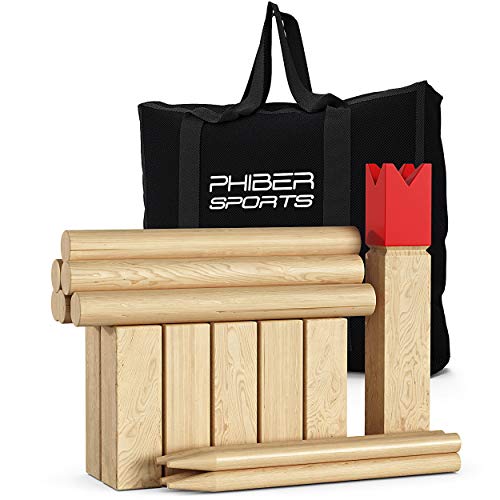 Échecs Kubb Viking en bois de qualité PREMIUM - En bois dur massif - Avec sac de transport pratique - Jeu pour l'extérieur - Jeu en bois pour enfants et adultes de tous âges.