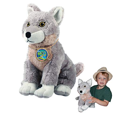 EcoBuddiez - Lobo de Deluxebase. Peluche Grande de 30 cm elaborado con Botellas de plástico recicladas. Lindo Peluche ecológico con Forma de animalito para niños pequeños.