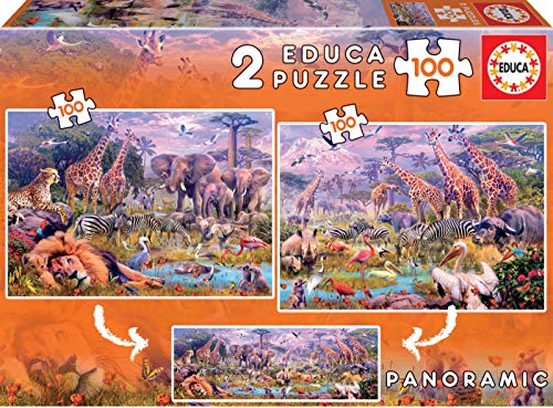 Educa - Animales Salvajes 2 Puzzles x 100 Piezas, Multicolor (18606)