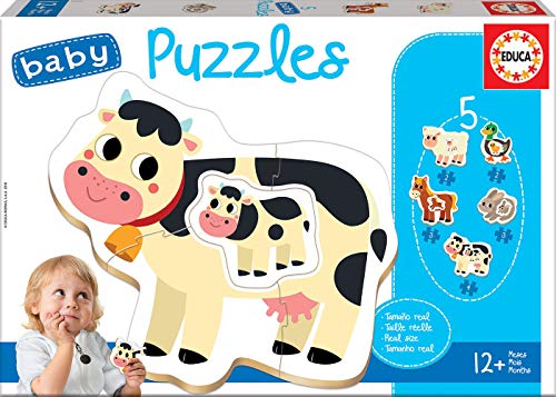 Educa - Baby Puzzles Animales de la Granja. Set de 5 Puzzles Infantiles Progresivos de 2 a 4 piezas. A partir de 12 meses. Ref. 17574