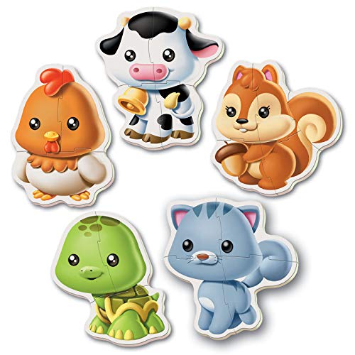 Educa - Baby Puzzles Animales. Set de 5 Puzzles Infantiles Progresivos de 3 a 5 piezas. A partir de 24 meses. Ref. 13473