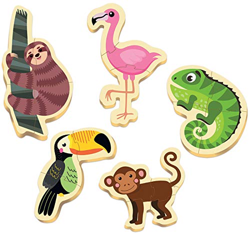 Educa - Baby Puzzles Animales Tropicales. Set de 5 Puzzles Infantiles Progresivos de 3 a 5 piezas. A partir de 24 meses. Ref.18587