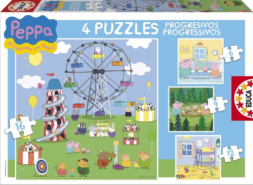 Educa-Borrás 15623 - Peppa Pig puzzles progresivos: 6-9-12-16 piezas