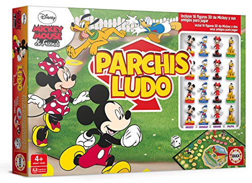 Educa Borrás- Parchís Ludo Mickey y amigos, con figuras 3D de los personajes, a partir de los 4 años (18343) , color/modelo surtido