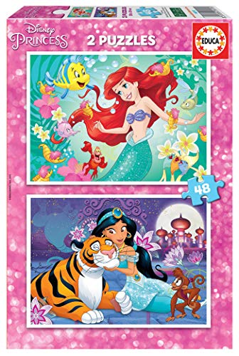 Educa Disney Princess Ariel y Jasmin Puzzles, 2x48 Piezas, multicolor (18213)