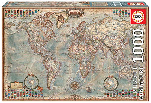 Educa - El Mundo, mapa político Miniature Puzzle, 1000 Piezas, multicolor (16764)