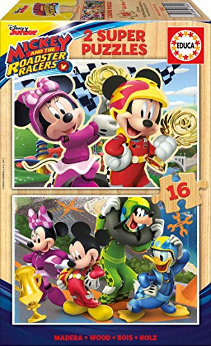 Educa Mickey And The Roadster Racers 2 Puzzles infantiles de madera ecológica de 16 piezas, a partir de 3 años (17622)