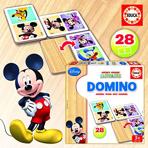 Educa Mickey & Friends Mickey y Minnie Domino de Madera, 28 Piezas, Multicolor (16037)