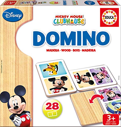 Educa Mickey & Friends Mickey y Minnie Domino de Madera, 28 Piezas, Multicolor (16037)