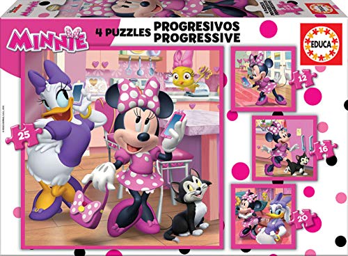 Educa - Minnie Ayudantes Felices Conjunto de Puzzles Progresivos, Multicolor (17630)