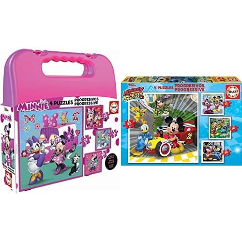 Educa Minnie Ayudantes Felices Mickey and The Roadster Racers Maleta con Puzzles Progresivos, Multicolor (17638) + Superpilotos Mickey and The Roadster Racers Puzzles Progresivos, Multicolor (17629)