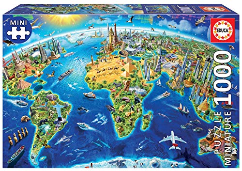 Educa Mundo, Mapa político geografía Puzzle, 1000 Piezas, Multicolor (16005) (19036)