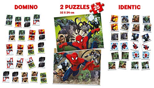 Educa - Superpack juegos Spiderman vs Sinister 6, contiene 2 puzzles, 1 juego de memoria y 1 domino, a partir de 3 años (17197)