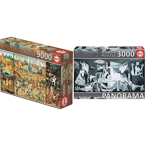 Educa XXL Puzzles, El Jardin De Las Delicias, Puzzle Gigante De 9.000 Piezas (Ref. 14831) + Guernica, P, Picasso Panorama Puzzle, 3 000 Piezas, Multicolor (11502)