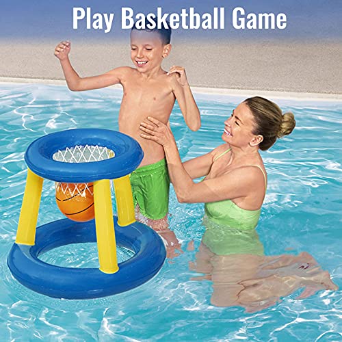 EFGS Hinchable Canasta Baloncesto Piscina, Portátil Red de Voleibol Piscina con Bomba de Pie, Juego Piscina Adultos para Piscina Baloncesto Agua Deportes Juguetes de Verano