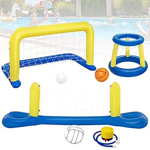 EFGS Hinchable Canasta Baloncesto Piscina, Portátil Red de Voleibol Piscina con Bomba de Pie, Juego Piscina Adultos para Piscina Baloncesto Agua Deportes Juguetes de Verano