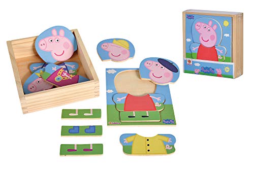 Eichhorn 109265707 - Puzzle de mudanza de Peppa Pig con Diferentes Prendas de Vestir, Multicolor, puzle de Madera certificada FSC, 14 Piezas, 4 x 13 x 14 cm, a Partir de Dos años