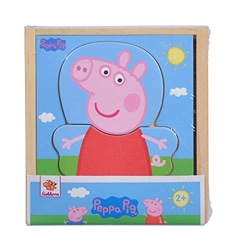 Eichhorn 109265707 - Puzzle de mudanza de Peppa Pig con Diferentes Prendas de Vestir, Multicolor, puzle de Madera certificada FSC, 14 Piezas, 4 x 13 x 14 cm, a Partir de Dos años