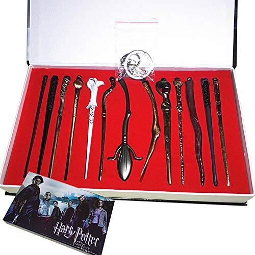 EisEyen 13 unids/Set Harry Potter Hermione Dumbledore Voldemort Varita mágica con Caja de Halloween Harri Potter Chico Hogwarts Varita mágica de Regalo