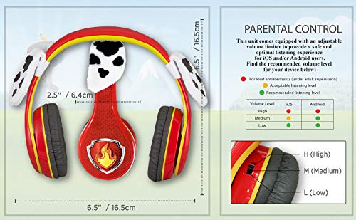 EKids Paw Patrol Marshall - Auriculares de Diadema para niños con función de limitación de Volumen integrada para Escuchar de Forma Segura, Color Rojo