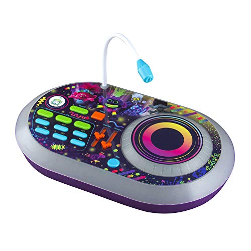 EKids Trolls World Tour DJ Trollex Party Mixer Juguete Giratorio para niños pequeños, micrófono Integrado, grabación, Efectos de Sonido, espectáculo de luz LED