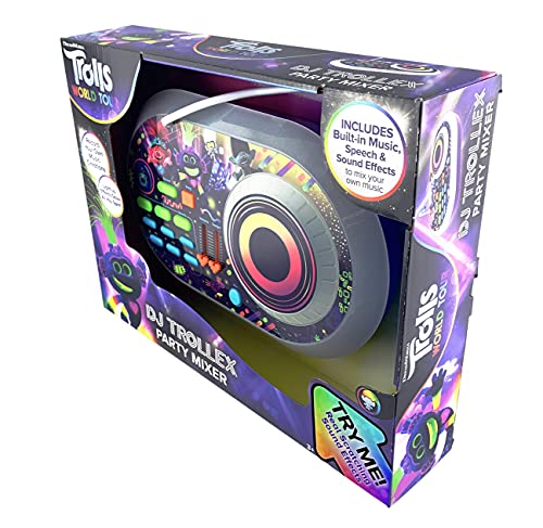 EKids Trolls World Tour DJ Trollex Party Mixer Juguete Giratorio para niños pequeños, micrófono Integrado, grabación, Efectos de Sonido, espectáculo de luz LED