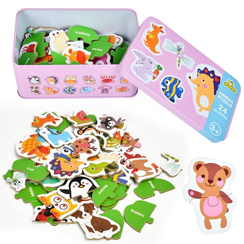 EKKONG Puzzles de Madera,Animales Rompecabezas,Juguetes Bebes, Puzzles de Madera Educativos para Bebé, Juguetes niños 1 año 2 3 4 5 6 años (24 Pack)