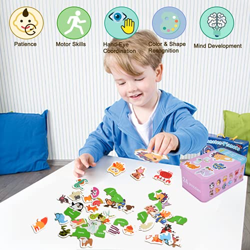 EKKONG Puzzles de Madera,Animales Rompecabezas,Juguetes Bebes, Puzzles de Madera Educativos para Bebé, Juguetes niños 1 año 2 3 4 5 6 años (24 Pack)