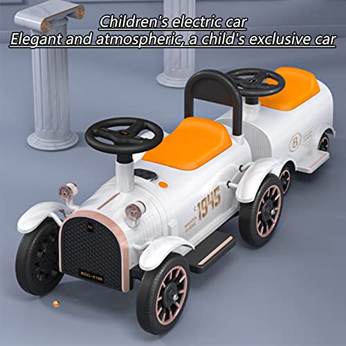 El Tren para Niños Puede Llevar A La Gente Coche Eléctrico Coche De Control Remoto De Cuatro Ruedas Cochecito De Juguete Doble para Niños Y Niñas Batería Grande De 12V, 116X40x40cm,Blanco