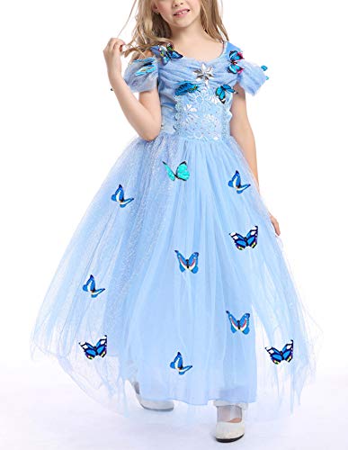 Eleasica Cosplay Cenicienta para niñas Cumpleaños Princesa Cenicienta Vestido Cinderella formal Disfraz Colores Azul Rosa Amarillo Blanco Broche Regalo Mariposa Cenicienta Salón de Baile Príncipe Azul