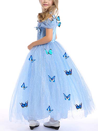 Eleasica Cosplay Cenicienta para niñas Cumpleaños Princesa Cenicienta Vestido Cinderella formal Disfraz Colores Azul Rosa Amarillo Blanco Broche Regalo Mariposa Cenicienta Salón de Baile Príncipe Azul