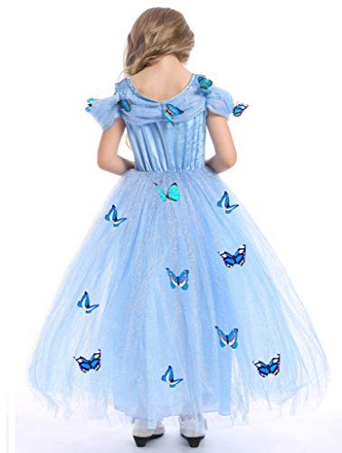 Eleasica Cosplay Cenicienta para niñas Cumpleaños Princesa Cenicienta Vestido Cinderella formal Disfraz Colores Azul Rosa Amarillo Blanco Broche Regalo Mariposa Cenicienta Salón de Baile Príncipe Azul