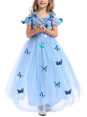 Eleasica Cosplay Cenicienta para niñas Cumpleaños Princesa Cenicienta Vestido Cinderella formal Disfraz Colores Azul Rosa Amarillo Blanco Broche Regalo Mariposa Cenicienta Salón de Baile Príncipe Azul