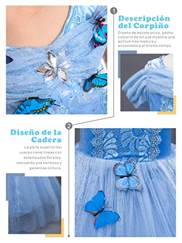 Eleasica Cosplay Cenicienta para niñas Cumpleaños Princesa Cenicienta Vestido Cinderella formal Disfraz Colores Azul Rosa Amarillo Blanco Broche Regalo Mariposa Cenicienta Salón de Baile Príncipe Azul