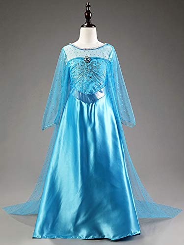 Eleasica Vestido Nina Pequena Azul Largo con Capa Diseño Unico Elastico sin Cierre Disfraz Elsa Princesa Poderes Magicos Cosplay Perfecto Regalo Cumpleaños Carnaval Halloween Juego de rol Amistad