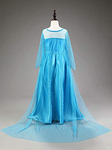 Eleasica Vestido Nina Pequena Azul Largo con Capa Diseño Unico Elastico sin Cierre Disfraz Elsa Princesa Poderes Magicos Cosplay Perfecto Regalo Cumpleaños Carnaval Halloween Juego de rol Amistad