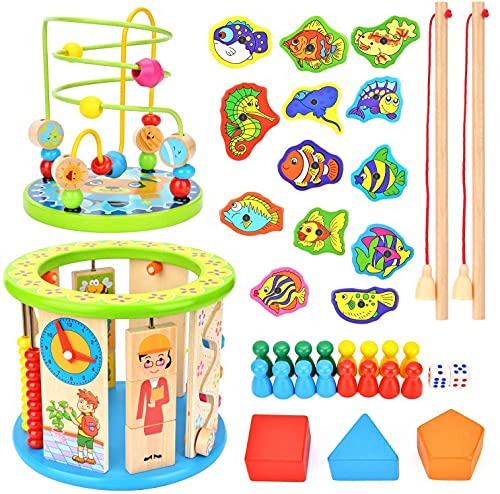 Elover Cubo Actividades Bebe Cubo de Actividad de Madera 10-en-1 Multifunción Bead Maze Activity Center Juguete Educativo Niño y niña Regalo para niños pequeños