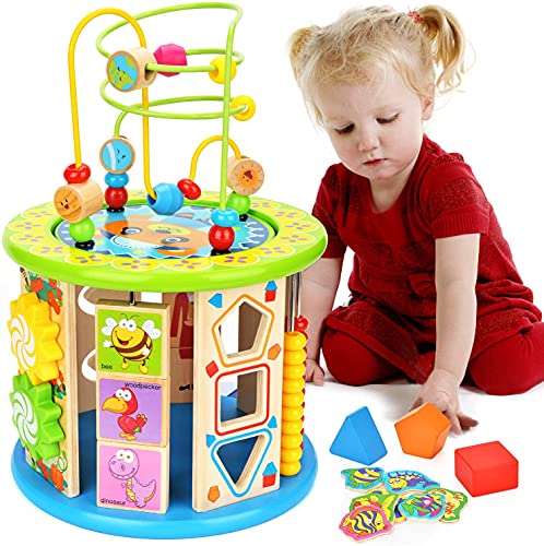 Elover Cubo Actividades Bebe Cubo de Actividad de Madera 10-en-1 Multifunción Bead Maze Activity Center Juguete Educativo Niño y niña Regalo para niños pequeños