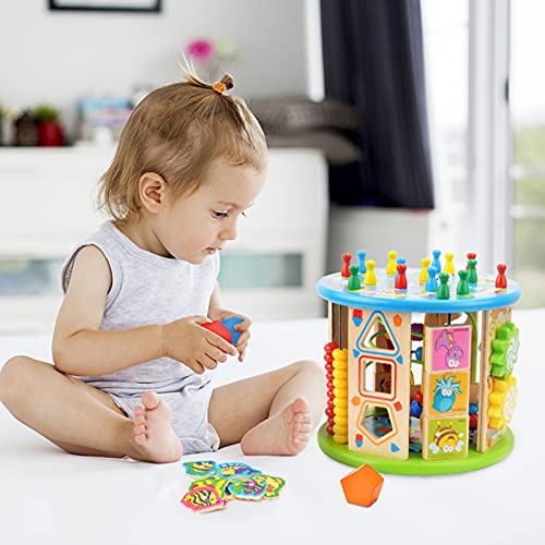 Elover Cubo Actividades Bebe Cubo de Actividad de Madera 10-en-1 Multifunción Bead Maze Activity Center Juguete Educativo Niño y niña Regalo para niños pequeños