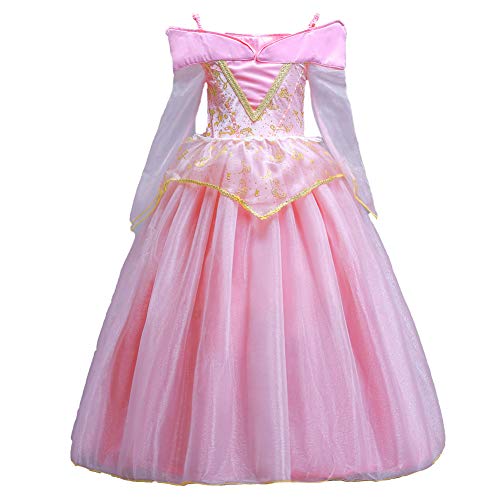 ELSA & ANNA® Princesa Disfraz Traje Parte Las Niñas Vestido Sleeping Beauty Vestido Aurora Vestido (Girls Princess Fancy Dress) ES-SLP01 (3-4 Años, Rosado)