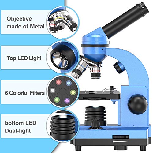 EMARTH Microscopio de ciencias para niños Principiantes Niños estudiantes, microscopios compuestos 40X- 1000X con 52 piezas de kits de ciencias educativas