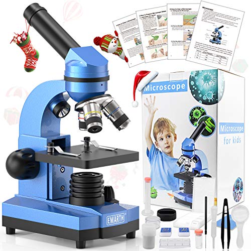 EMARTH Microscopio de ciencias para niños Principiantes Niños estudiantes, microscopios compuestos 40X- 1000X con 52 piezas de kits de ciencias educativas